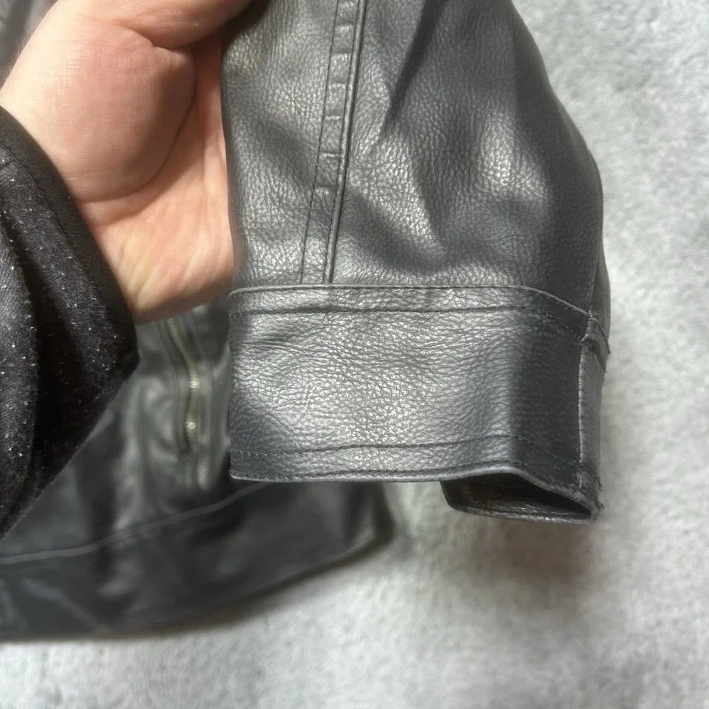 GUESS  Faux-Leather Jacket Men's L Black Moto Racer Coat Biker‎ Full Zip